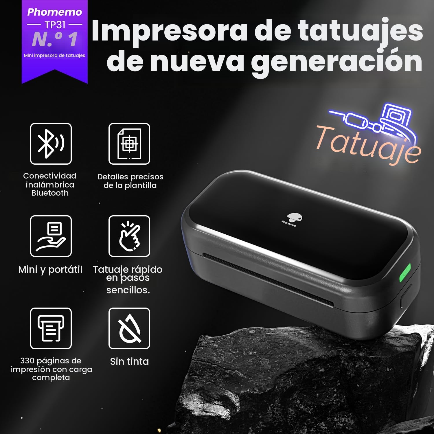 Phomemo TP31 Termocopiadora Tattoo, Mejora Impresora Termica Tattoo, Impresora Tatuajes con 30 Hojas de Papel Térmico para Tatuaje, Compatible con Smartphone y Tablet