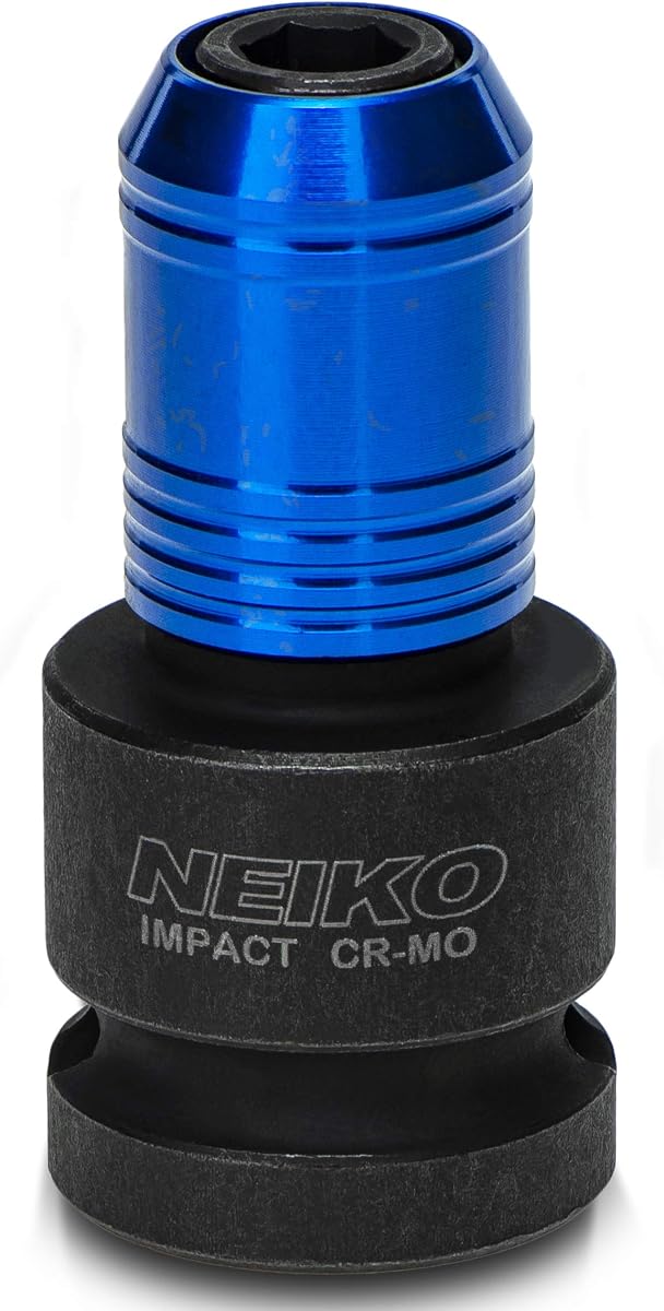 Neiko 30275A Adaptador de llave de impacto para controladores de llave de trinquete, convertidor hembra de 1/2 pulgada a hexagonal de 1/4 pulgada, portabrocas de cambio rápido, acero CrMo