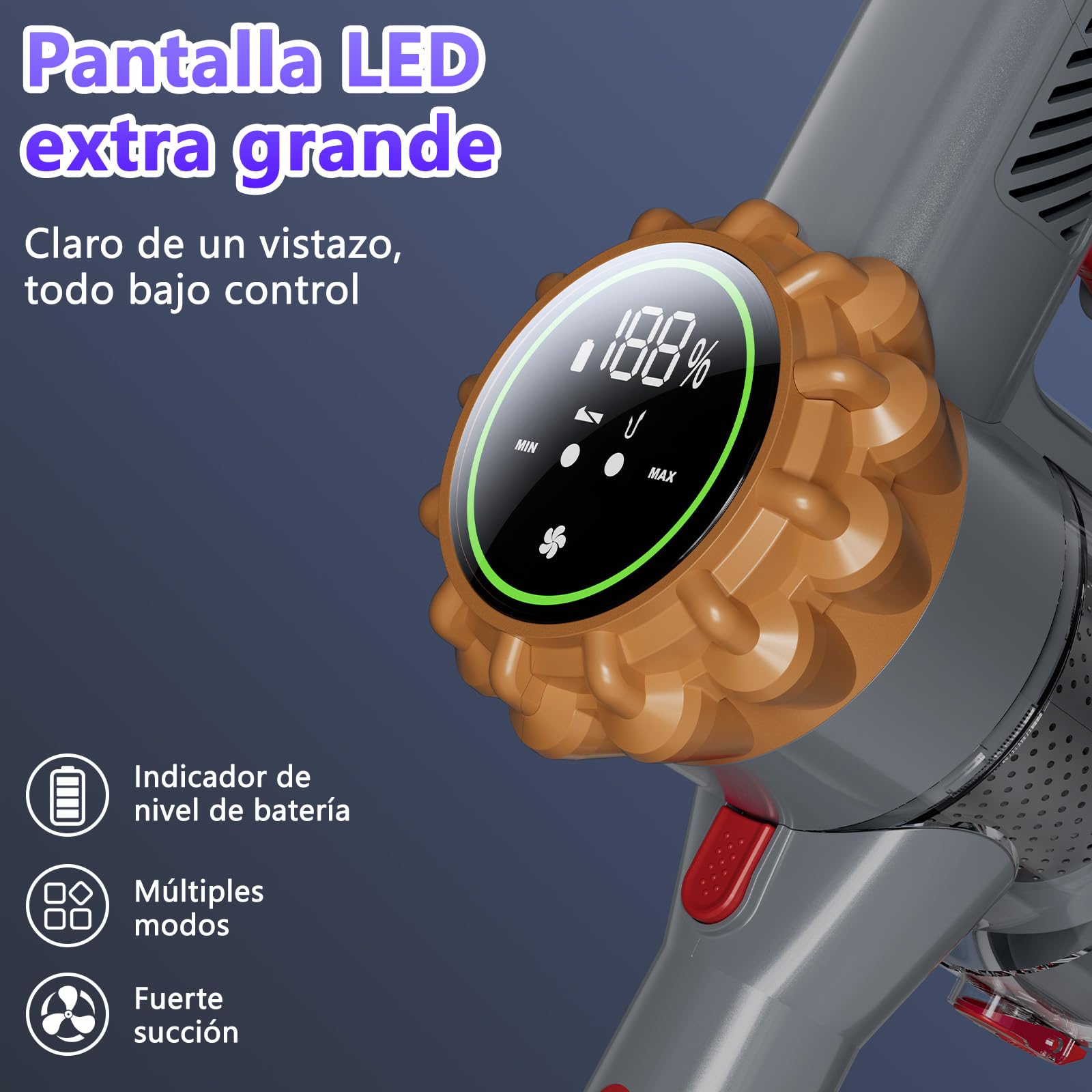 Aspiradora con batería, 50000 PA, aspiradora inalámbrica con pantalla LED, aspiradora ligera con batería, aspiradora de mano, potente potencia de succión para pelo de animales, alfombras