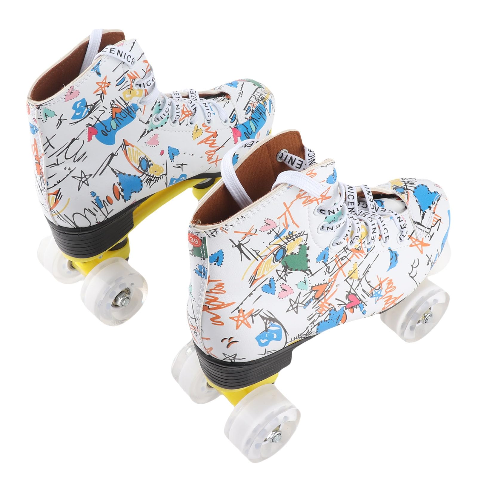 Hidyliu Patins à roulettes à 4 Roues aux Couleurs Vives et Respirants pour S'amuser en Intérieur et en Extérieur, Enfants et Adultes, Graffiti Blanc, Paquet de 2