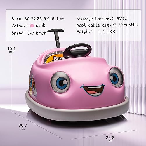 Miniatura 7 de Perfumevalley Coche de parachoques para niños pequeños y bebés, auto eléctrico de 12 V de 3 velocidades para niños de 3 a 8 años, auto de golpeo