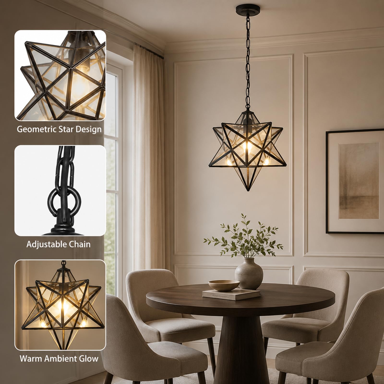 retro skandynawski styl pentagram stereo gwiazda wisząca lampa elektro-lutowanie szkło lampa sufitowa loft wiejski żyrandol (przezroczysty)
