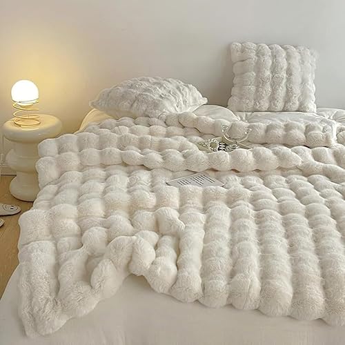 Miniatura 10 de Juego de manta y almohada de piel de conejo sintético, suave, mullida, acogedora, esponjosa, gruesa, cálida, para cama, sofá, sala de estar y