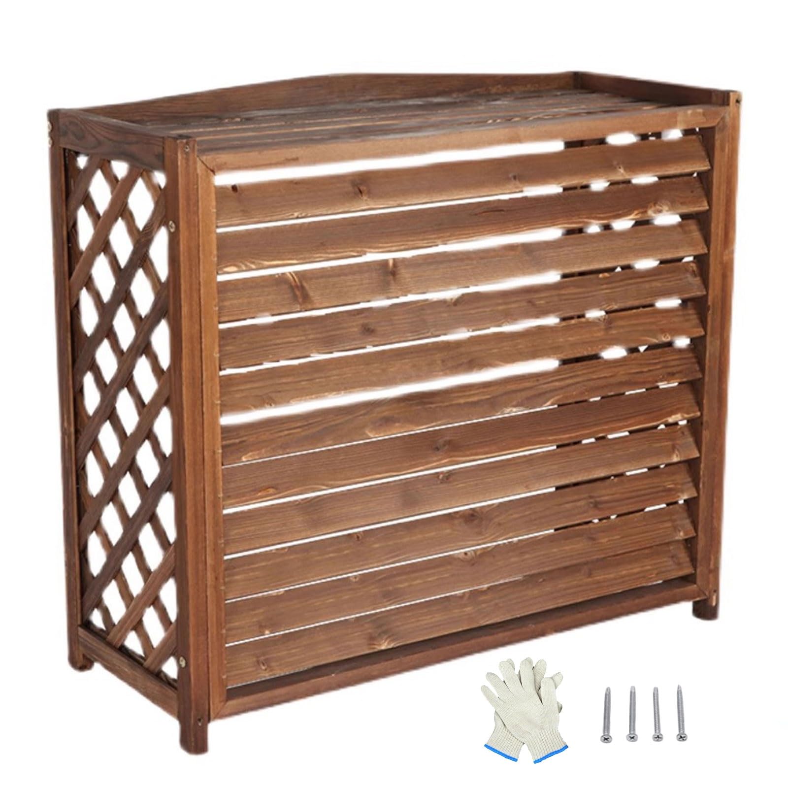 Funda de madera para aire acondicionado exterior, diseño sin excavación, soporte para macetas, 4 paneles, marrón, 80 x 32 x 70 cm, protector de jardín resistente a la intemperie