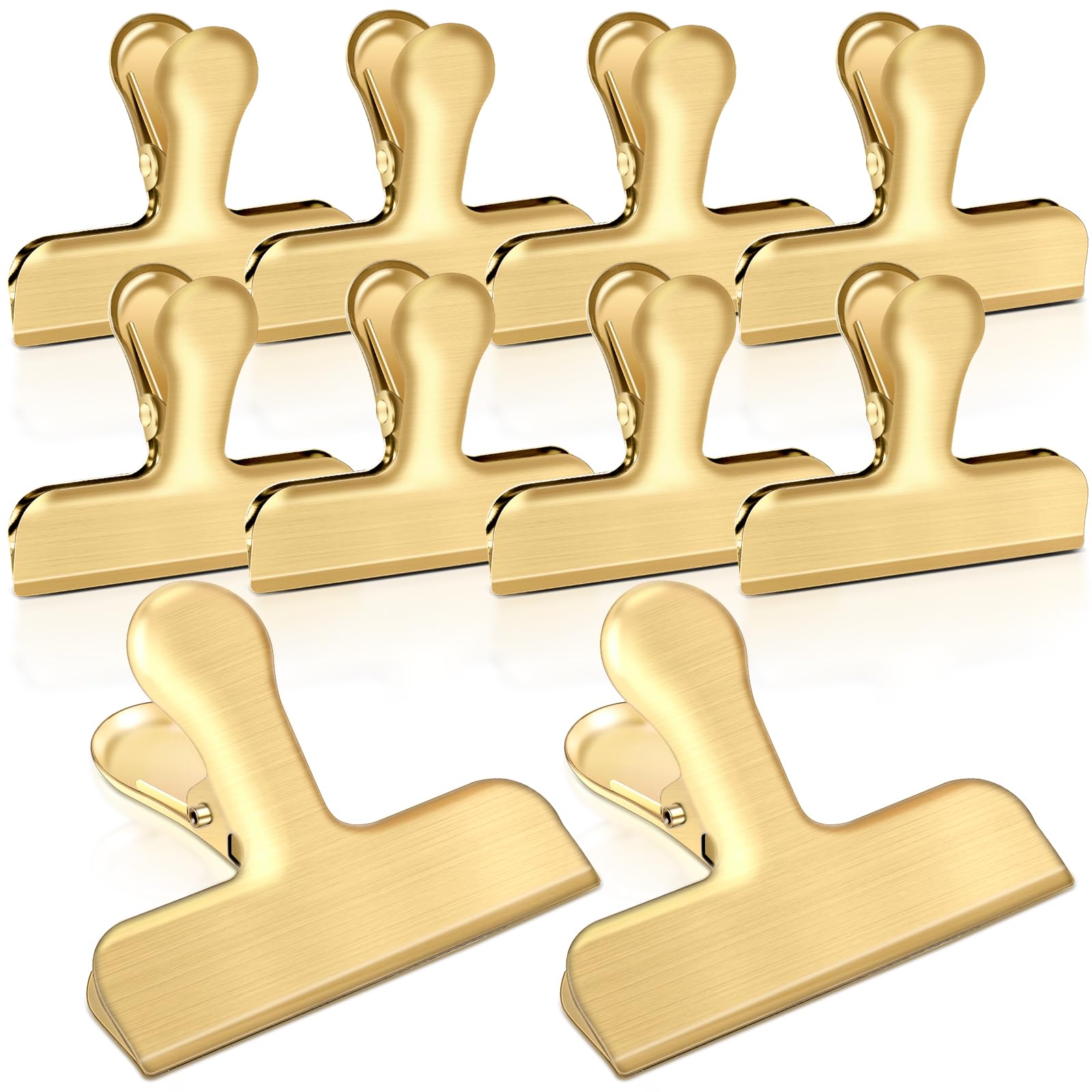 Bag Clips, 10 Pack Stainless Steel Chip Clips for Food, Food Clips Heavy Duty Clamp Clips Kitchen Clips Snack Clips for Office Kitchen Home, Gold