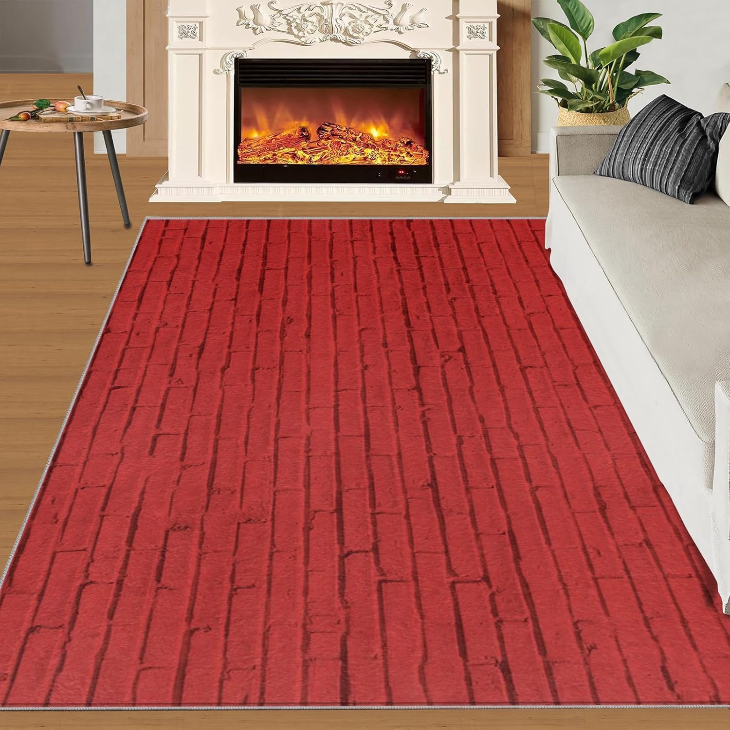 Tapis mur de briques rouges lavable moquette 3D antiderapant 150x240