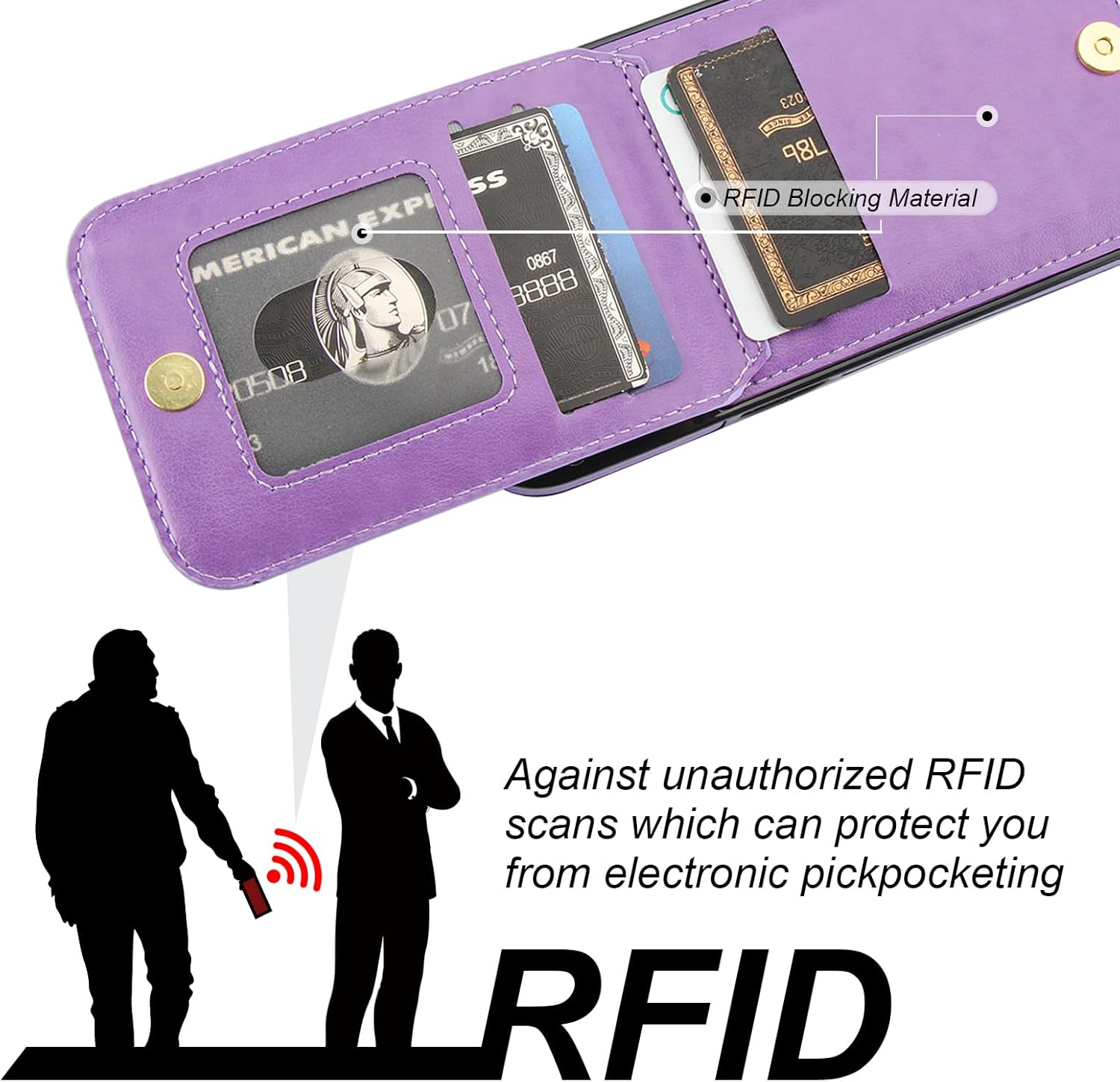 KIHUWEY for iPhone 13 Pro Case Wallet with Credit Card Holder, 360° Rotation Ring PU Leather Magnetic Clasp Kickstand Heavy Duty Protective Cover for Women and Men 6.1 Inch (Purple) - Image 7