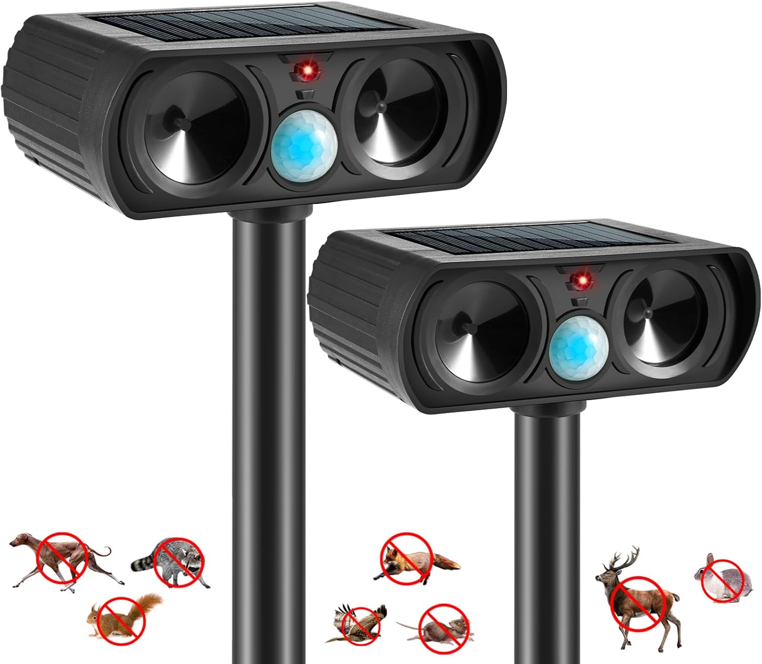 2026 Ultrasonic Animal Repellent Outdoor Cat Repellent Devices with Motion Activated Solar Deterrent to Scare Squirrel Rabbit Cat Deer Squirrel Rabbit Raccoon Skunk for Yard Lawn Outdoor (2Pack)