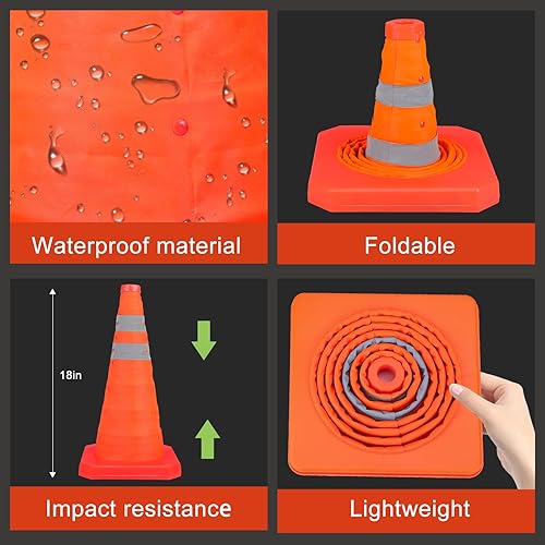 Miniatura 24 de Paquete de 2 conos de seguridad plegables de tráfico de 28 pulgadas, conos de estacionamiento con collares reflectantes, conos de seguridad naranjas