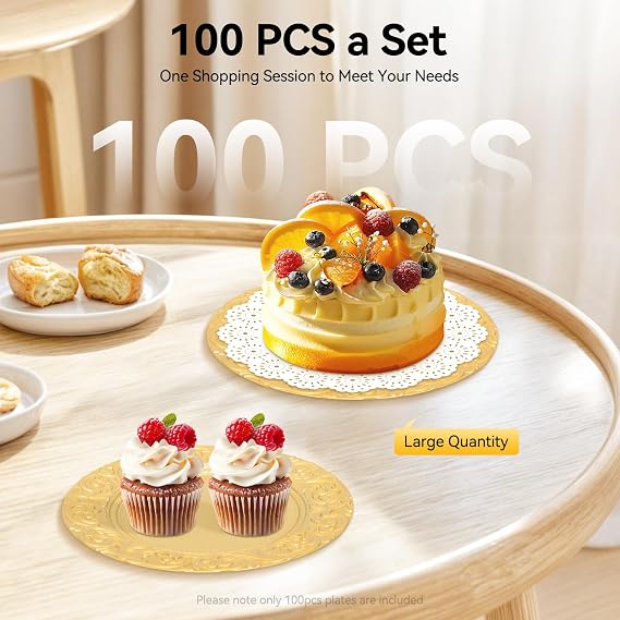 100Pcs Charger Plates Bulk with Floral Pattern, 13 Round Floral Plates Embossed Rim Plastic Charger Plate Decorative Round Plate Chargers for Dinner Wedding Party Event Tabletop Setting Decor Gold