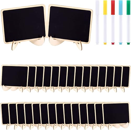 Swpeet 30 letreros de pizarra con marcadores de tiza líquida y soporte de caballete, letreros rectangulares para tablero de mensajes para bodas,