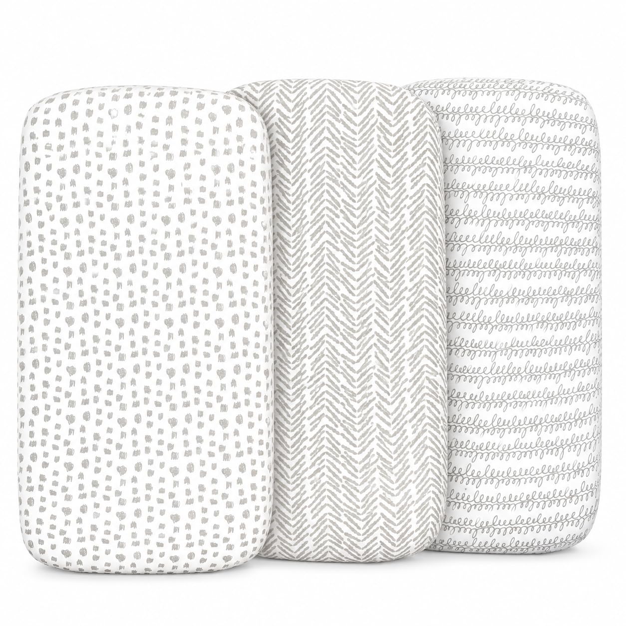 Organic Bassinet Sheets 3 Pack, 33x17 Fitted Sheet for Boys &amp; Girls, Soft 100% Jersey Cotton, Universal Fit for Halo Bassinest, Baby Delight, Graco, Oval &amp; Rectangle Mattress