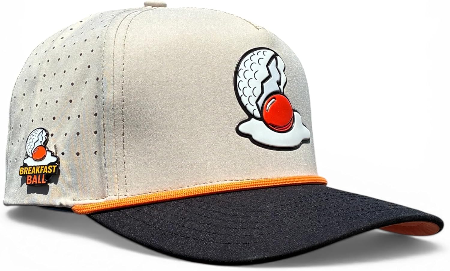 Logie Joe's Breakfast Ball Golf Hat | Snapback Cap | Built-in Magnetic Ball Marker Holder + Marker Included | Adjustable | Mulligan Tan