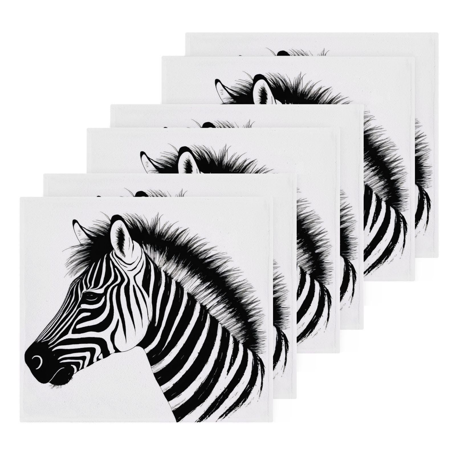 YANENDIE Zebra Pattern Washcloths Towels, Highly Absorbent and Soft Cotton Face Cloths, 6 Pack Quick Dry Wash Cloths - 12 X 12 Inches