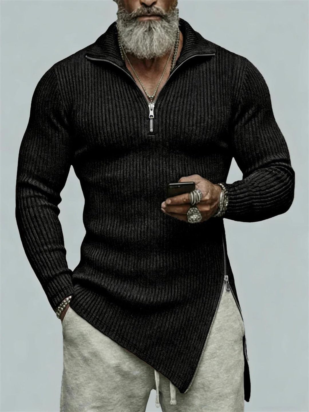 Men's Quarter Zip Slim Fit Stand Collar Casual Long Sleeve Warm Base Layer T Shirt