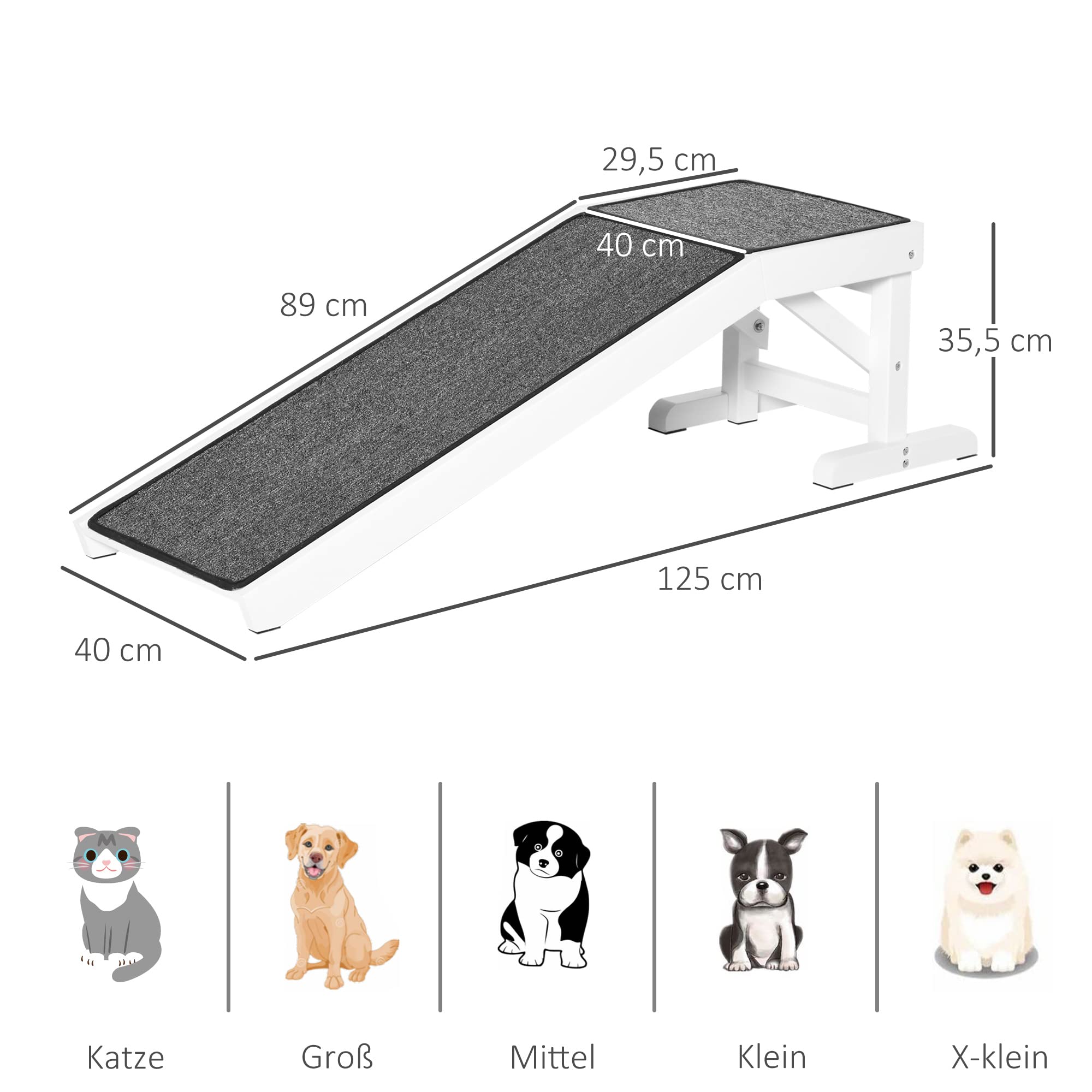 PawHut Rampa dla psa z antypoślizgowym dywanikiem do SUV 125x40 cm | Rampa samochodowa dla psa, antypoślizgowa, pomoc przy wsiadaniu do bagażnika, samochodów, ciężarówek, do 30 kg