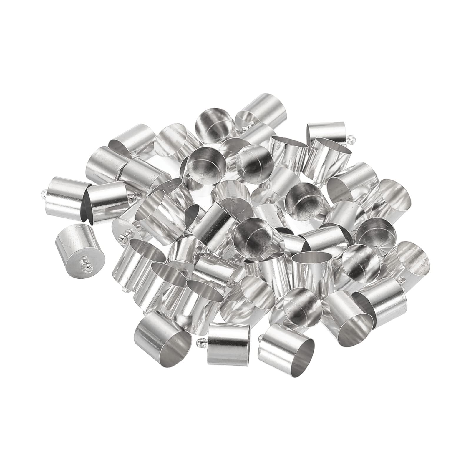 PATIKIL 50Pcs Cord End Caps 11.5mm End Cap Barrel Beads Kumihimo End Caps Brass for Leather Cord, Tassels, Jewelry Making 12mm Length Silver