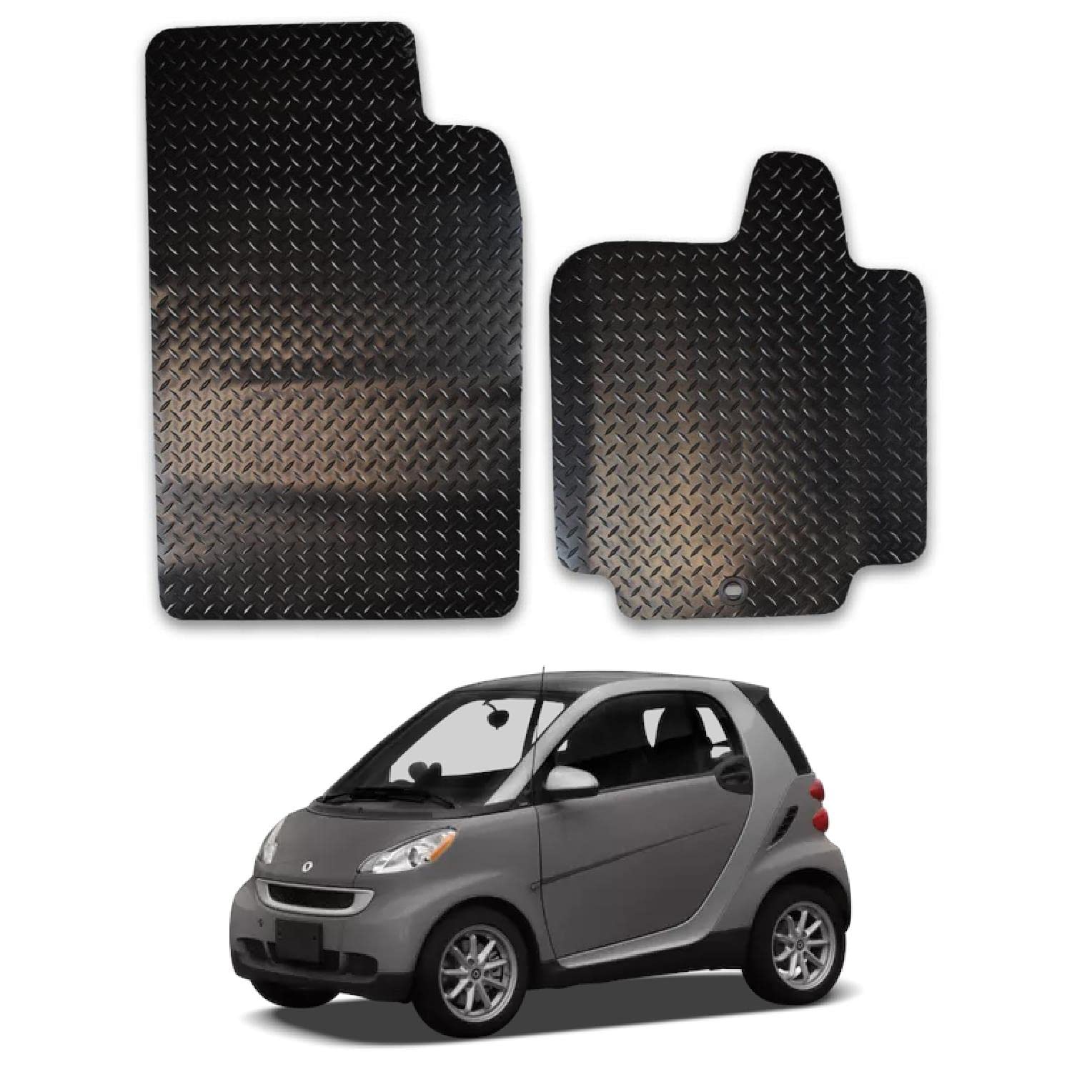Rubber Car Mats Compatible with Smart ForTwo (2007-2014) Tailored Fit Car Floor Mats Set Accessory Custom Fit Anti-Slip Backing Heavy-Duty Waterproof Easy-Clean Durable All Weather Full Coverage