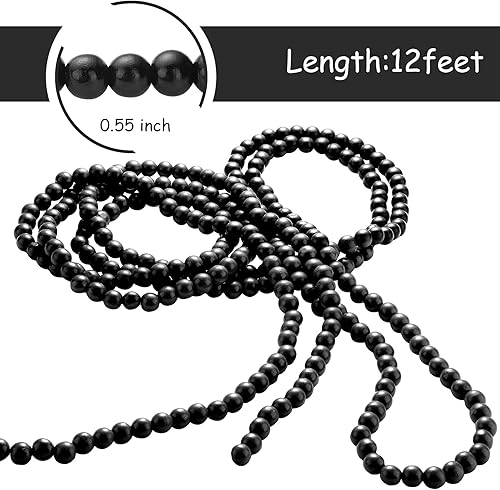Miniatura 2 de Guirnalda Navideña de Cuentas de Madera, Guirnalda de Cuentas de Madera para Decoración de Árbol de Navidad para Regalos de Fiesta, 12 Pies (Negro)