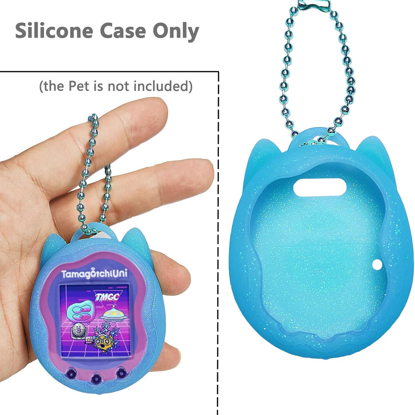 Custodia in silicone di ricambio per Tamagotchi Uni, pellicola protettiva per Tamagotchi Uni Band accessori per animali domestici (custodia in silicone blu e pellicola protettiva)
