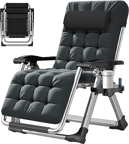 Miniatura 19 de ABORON Silla de gravedad cero mejorada con cojín para reposabrazos, sillas plegables de lona de primera calidad para exteriores, sillas de patio