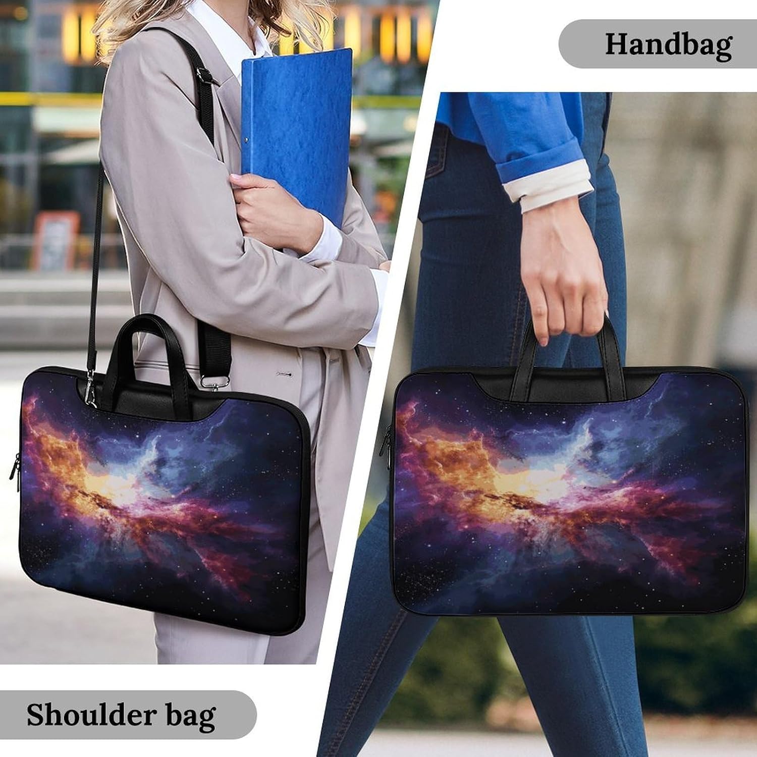 Nebula And Galaxy in The Universe 42x30.5cm Black-style Laptop Bag Leather Tablet Computer Briefcase Large Capacity Work Business Tote Bags for Office