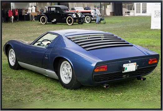 Blessed Posters Lamborghini Miura Poster Classic Hypercar Wall Art Print, Vintage Supercar Automotive Artwork for Garage, Bedroom, or Living Room Decor