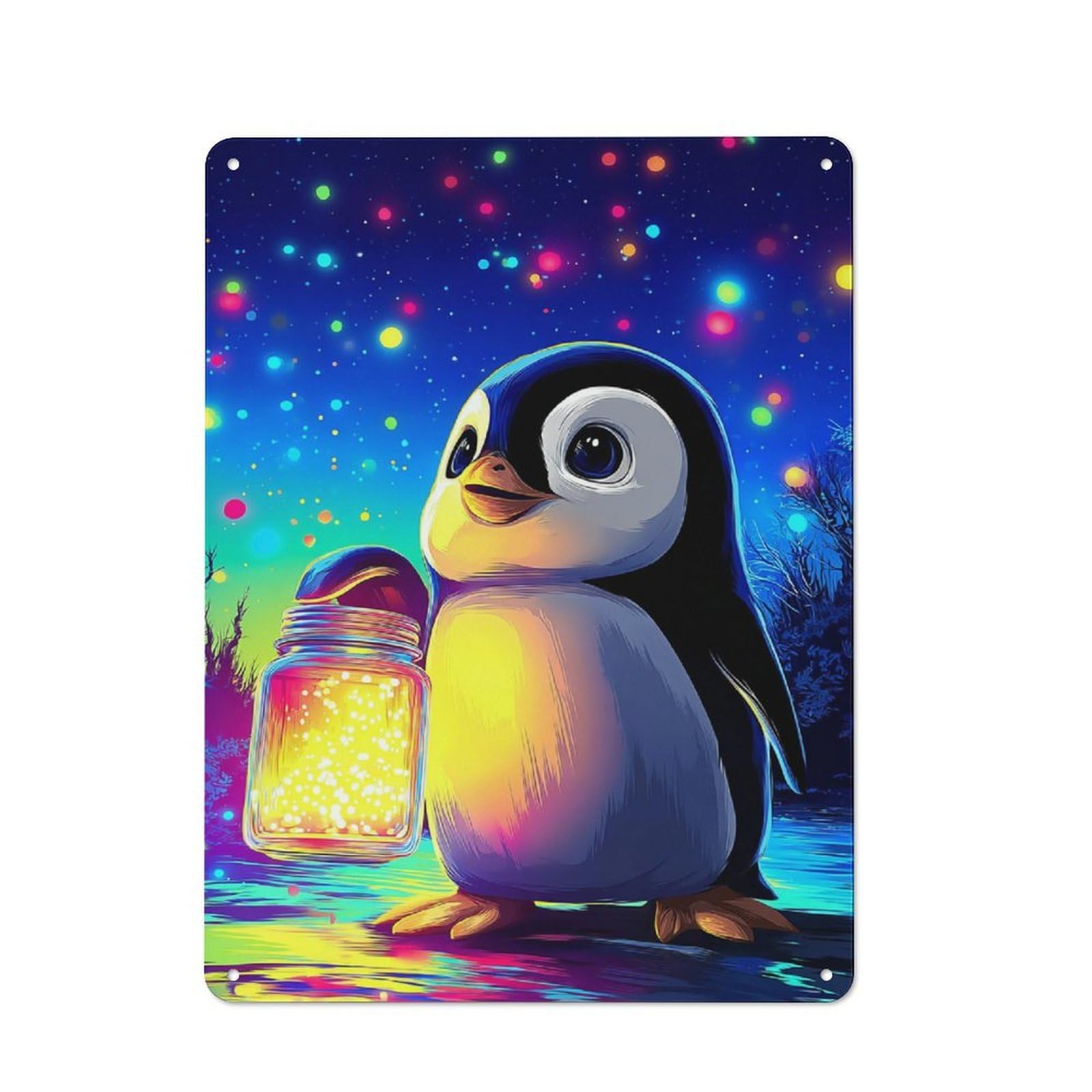 Junmoney Penguin With Sparkling Jar Nostalgic Metal Wall Sign 40X30cm, Classic Pub Decor For Bar, Kitchen, Garage Or Games Room
