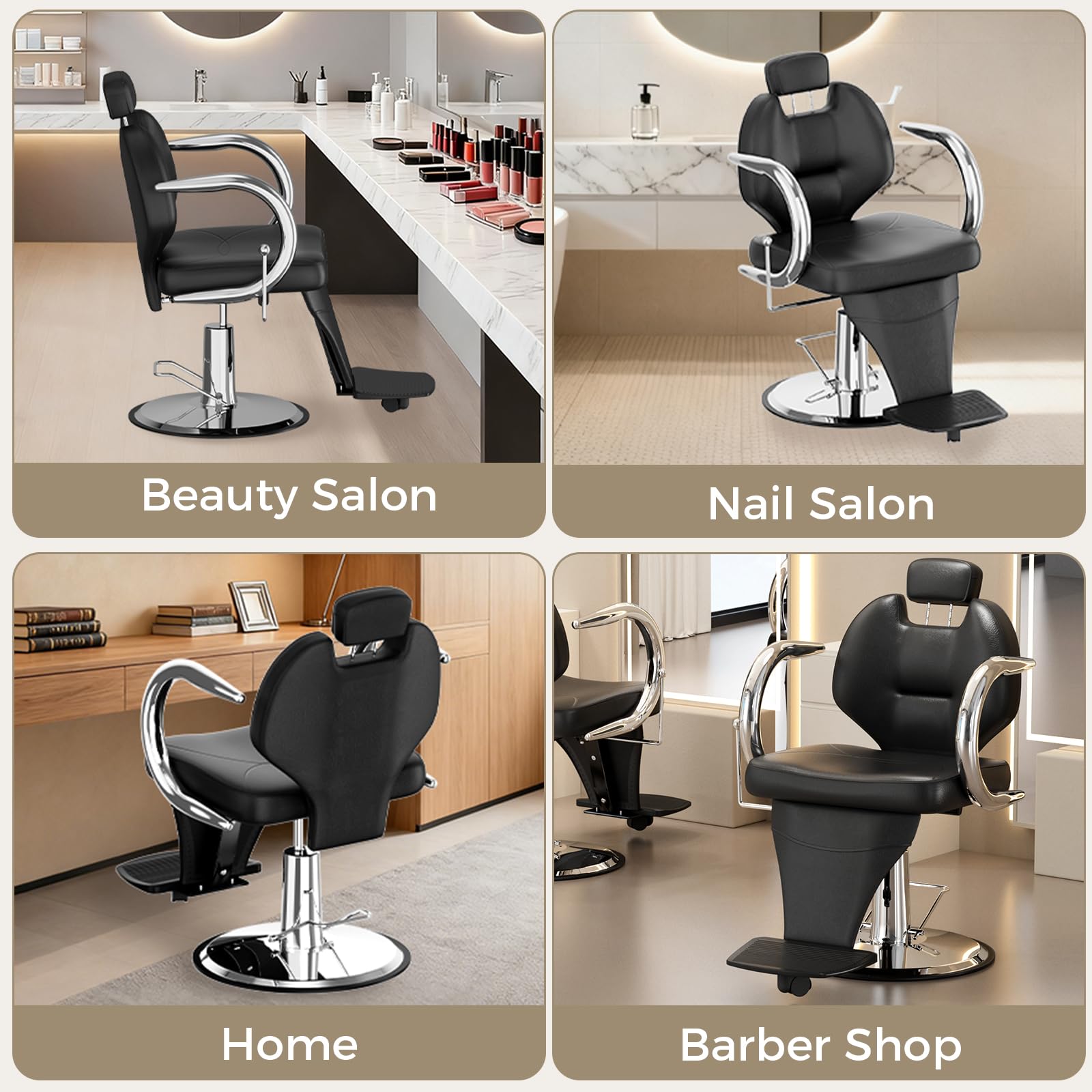 Sillón de Peluquería, Silla de Peluquero Hidráulica Reclinable Barber 360° para Peluquerí, Salón de Belleza, 61 x 57 x 91-104 cm (Negro)