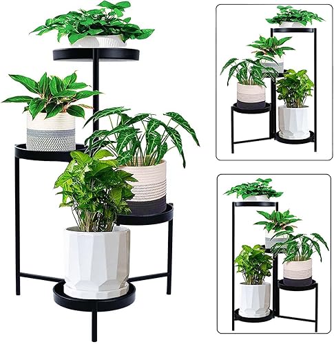 Soporte para plantas para interiores y exteriores estante de exhibición de macetas de esquina de 4 niveles soporte de metal resistente para macetas