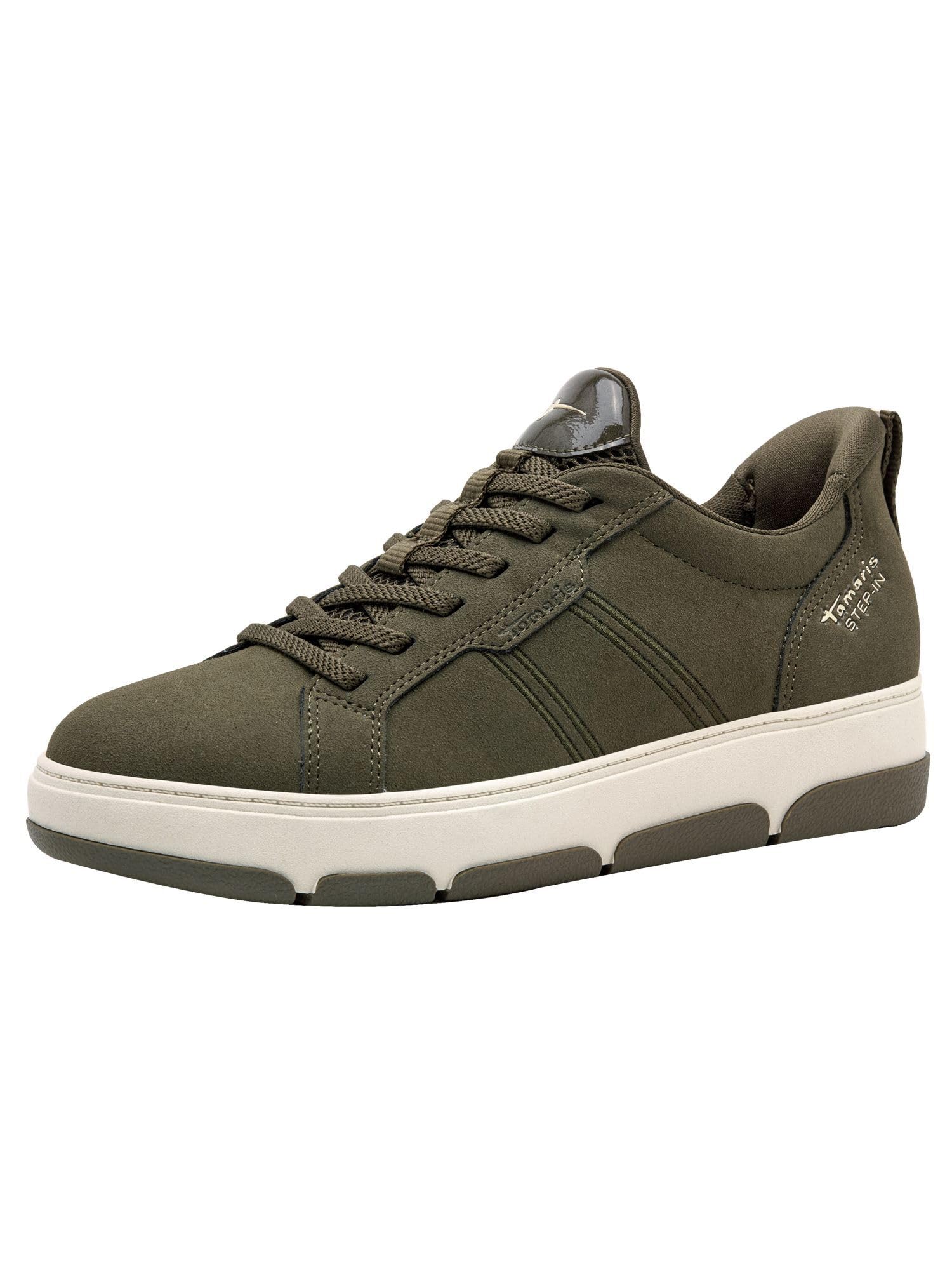 Tamaris Women's Vegan Lace-Up Shoes, Olive Nubuck, 6 UK