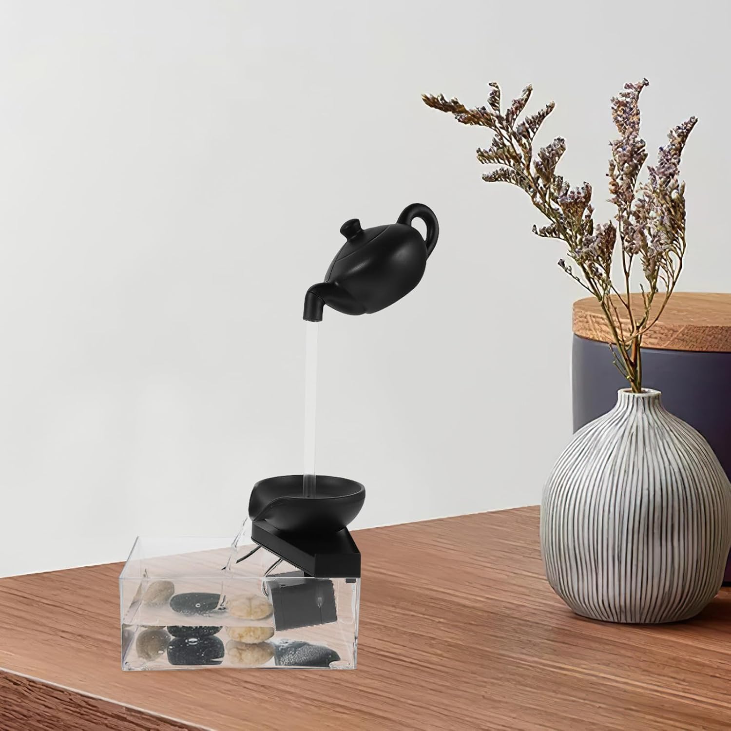 Floating Teapot Tabletop Fountain with Motor Plastic Ps Desktop Decor | Bedroom Desk Accent, Soothing Visuals, Dynamic Centerpiece, Small River Machine
