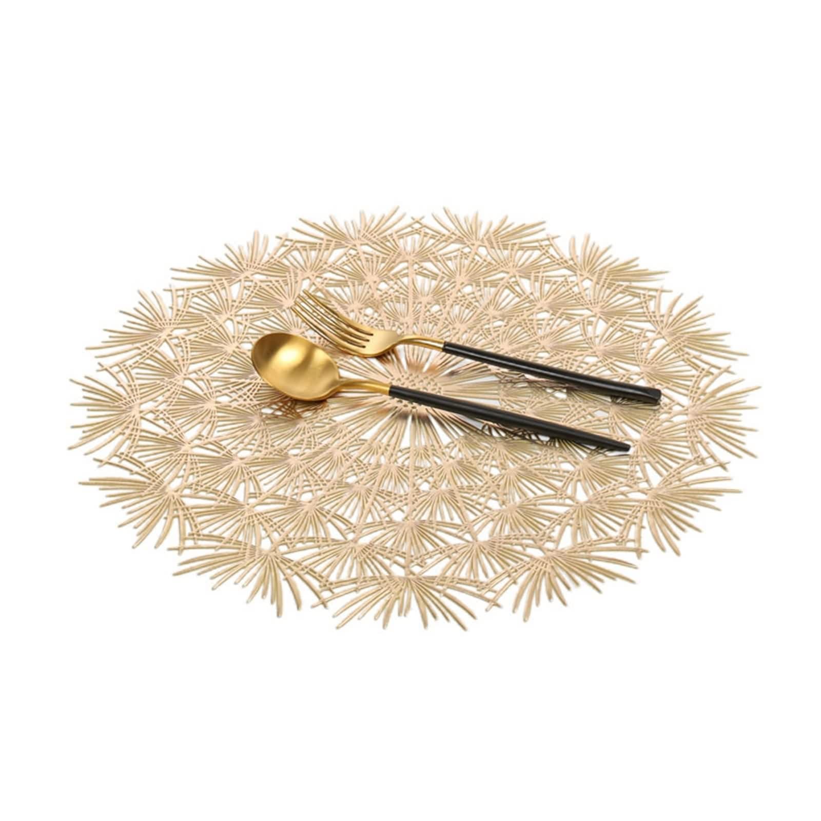 Salvamanteles de mesa dorados, manteles individuales americanos elegantes, juego de 10 modelos de diente de león de PVC bajoplatos 38 cm