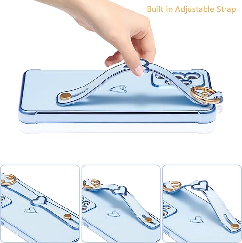 Miniatura 3 de ZTOFERA Funda para Samsung Galaxy A53 5G con correa para la muñeca, bonito borde chapado de lujo, patrón de corazones de amor para niñas y mujeres,