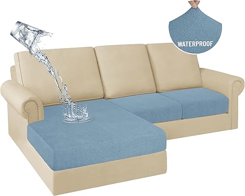 Miniatura 11 de HDCAXKJ Fundas de cojines de sofá seccional 100% impermeables, 8 piezas, funda seccional en forma de L, funda elástica para asiento de sofá chaise,