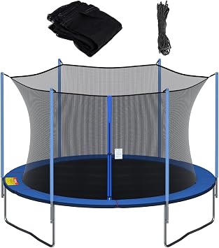 Cliselda Trampoline Replacement Safety Enclosure Net for 12ft 13ft 14ft 15ft Round Frame Trampolines W/4 6 8 Pole,Breathable and Weather-Resistant, with Adjustable StrapsNet Only,Poles not Included