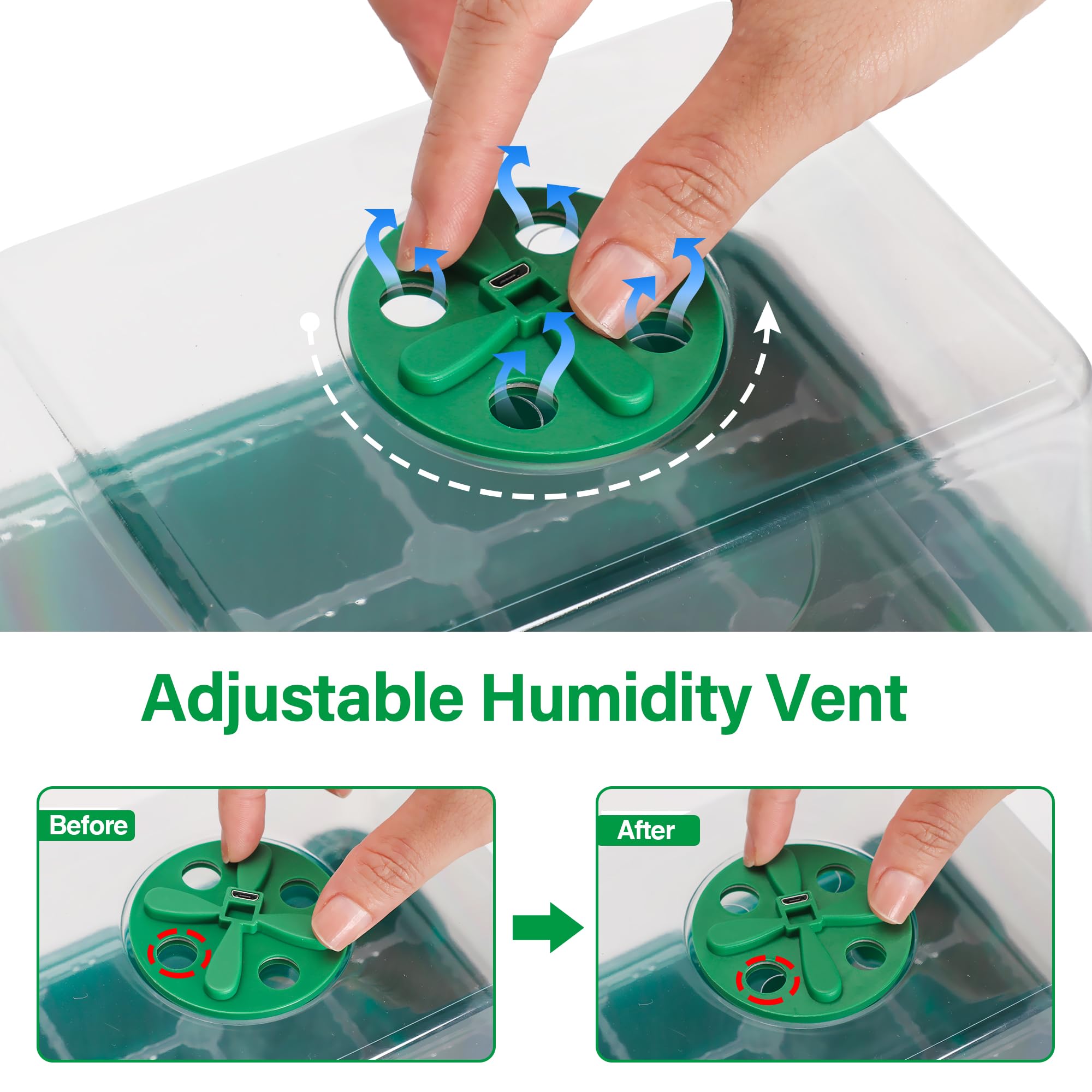 Lot de 5 Plateaux de semis pour semis - Kit de démarrage avec dômes d'humidité et Base pour Serre d'intérieur - Mini Station de Culture pour la Croissance des graines (12 cellules par Plateau) - Vert