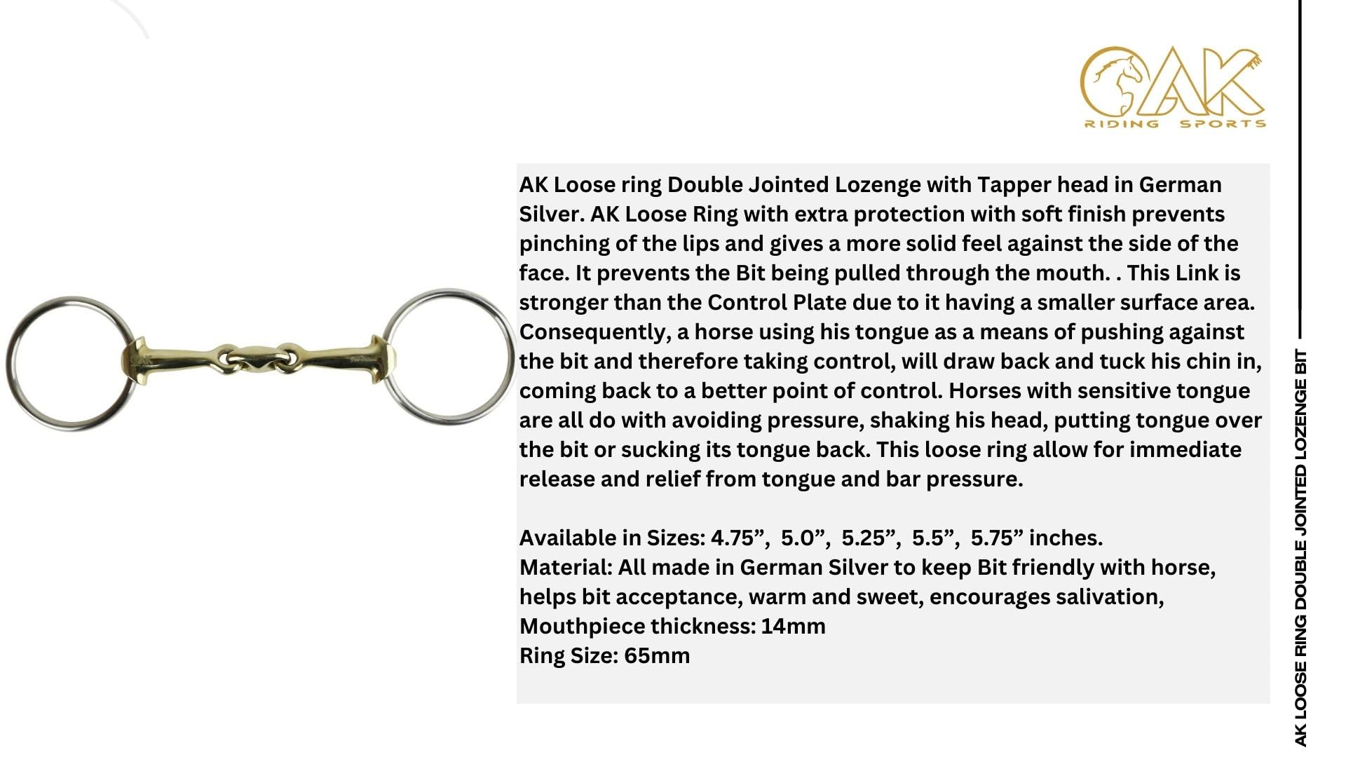 AK Anneau lâche Losange double brisure avec tête tapper en argent allemand Mors d'équitation Horse Bits AKRS-2607 (5.00'', German/Silver)