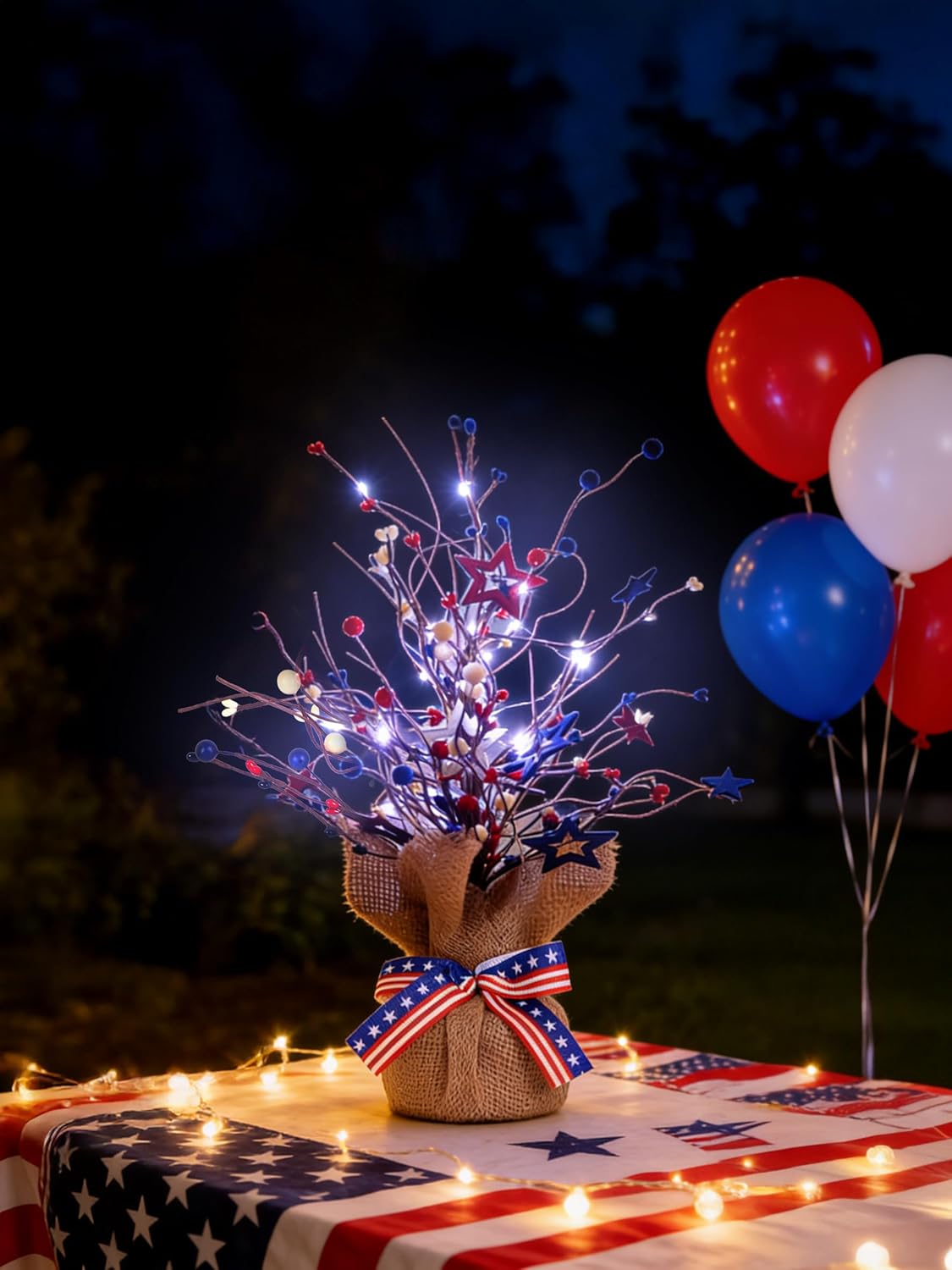 JEGERMIG Independence Day 4th of July Lighted Tree Red White and Blue Patriotic Decorations Table Top