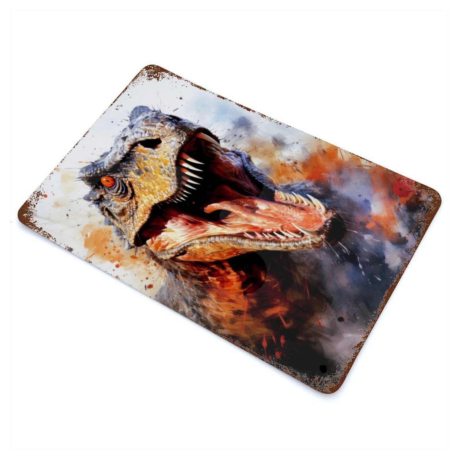 Utahraptor Dinosaur Rust Effect Tin Sign 11.8"x7.9", Ideal for Garage, Bar And Workshop Decor