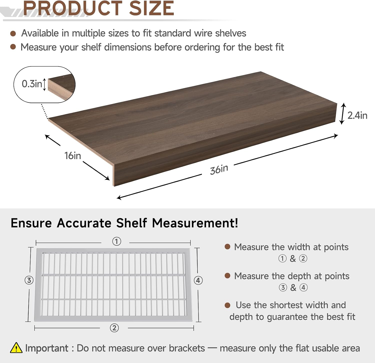 Wooden Wire Shelf Covers for Pantry & Closet – Wire Rack Covers for Shelves, Durable Wood Shelf Covers for Kitchen, Laundry Room, Storage Organization(Walnut,36in*16in)