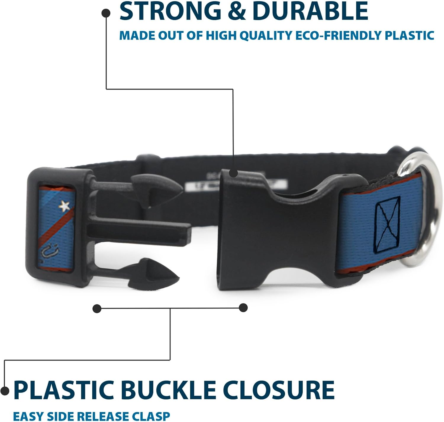 Dog Collar Plastic Clip Wonder Woman Bombshell Pose Blue Red White 18 to 32 Inches 1.5 Inch Wide