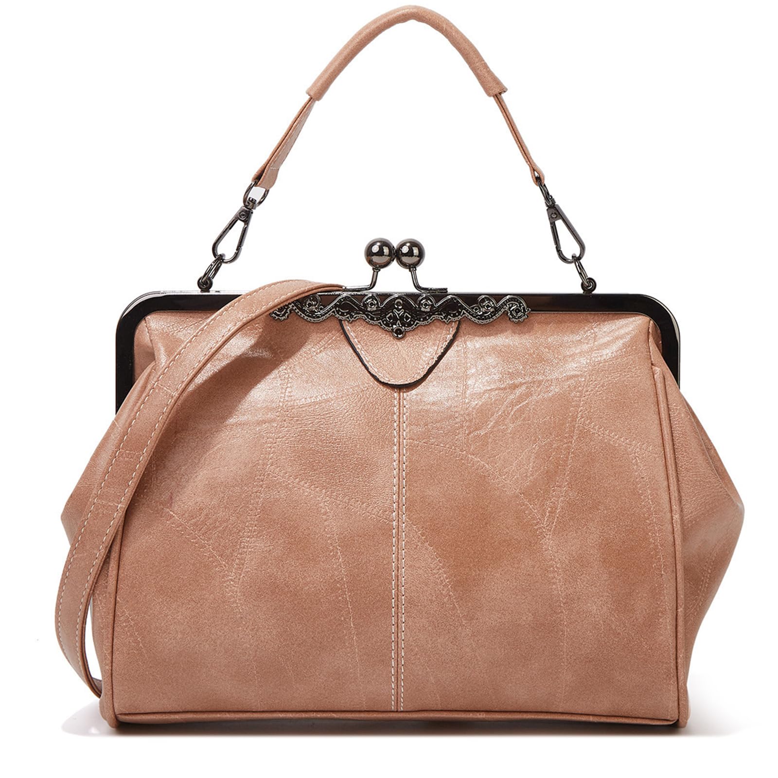 Sac à Main Pochette Soirée Femme élégant - Fermeture Kiss Lock, Bandoulière Amovible, Cuir PU, Noir