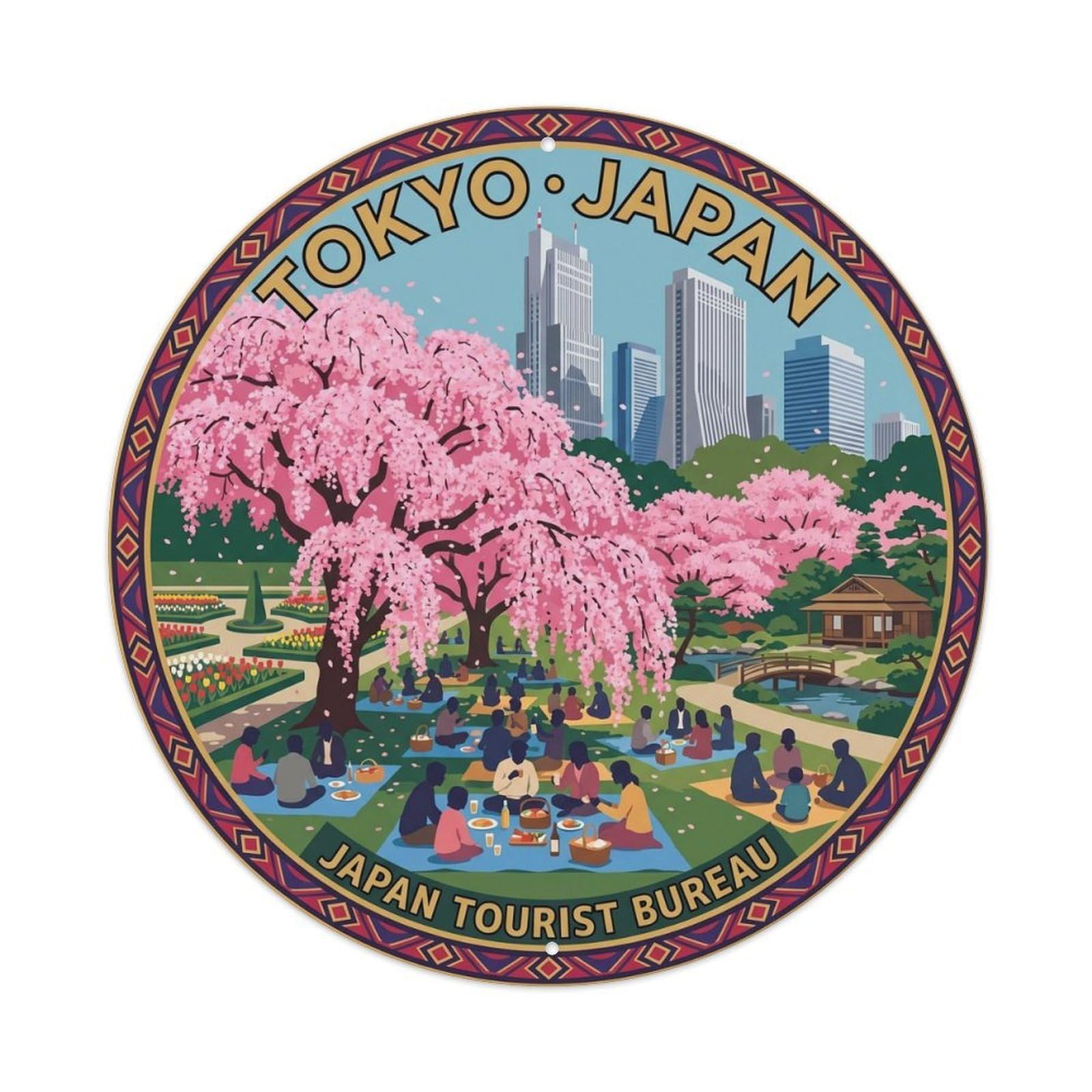 Tokyo Shinjuku Gyoen Cherry Blossom Hanami Spring Onsen Metal Tin Sign