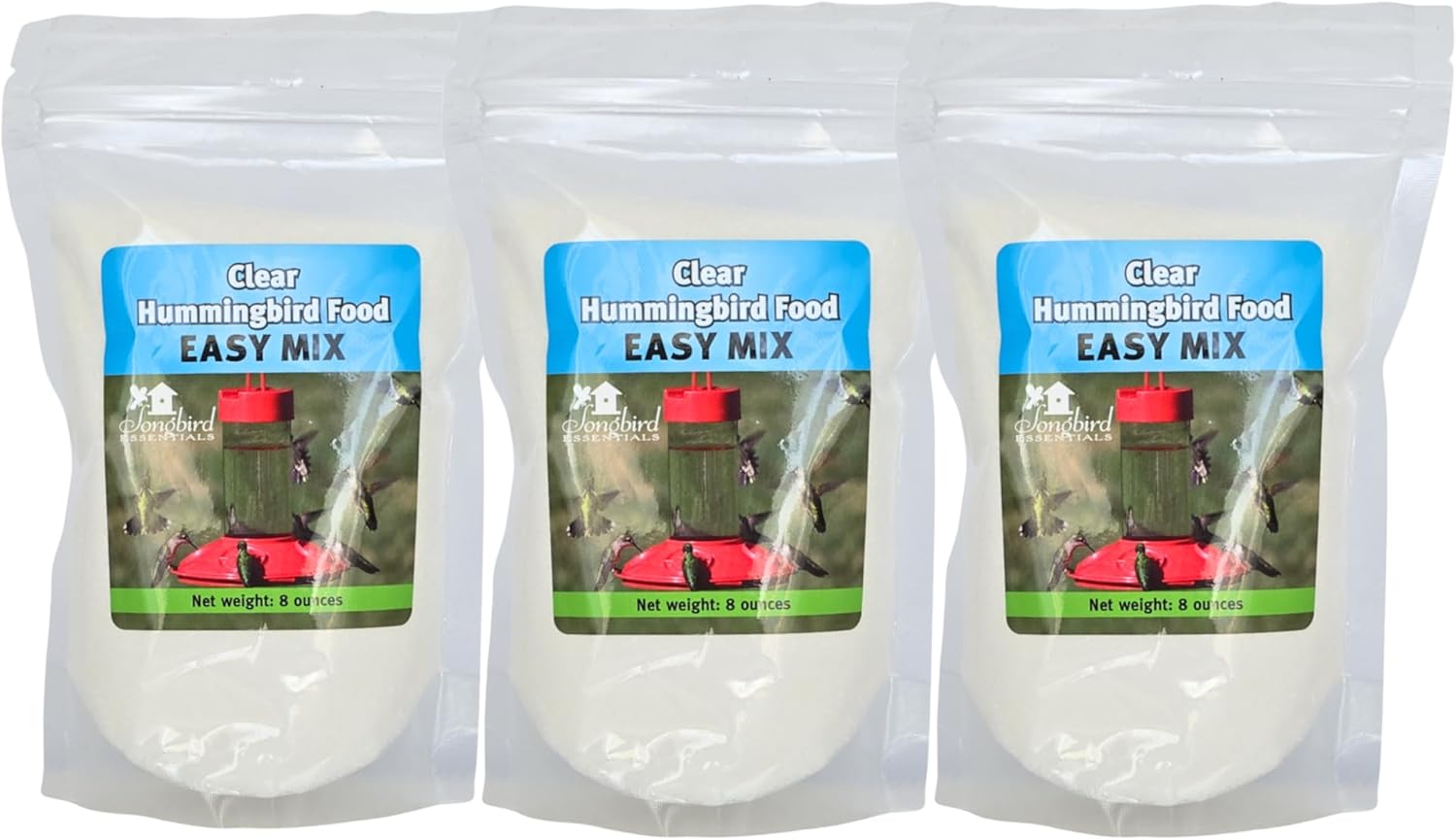 Songbird Essentials Clear Nectar Mix - 8 Ounce Dry Concentrate Makes 48 Ounces - No Boil, All Natural, No Dyes or Sweeteners - Made in USA - Attracts Orioles & Hummingbirds [Pack of 3]