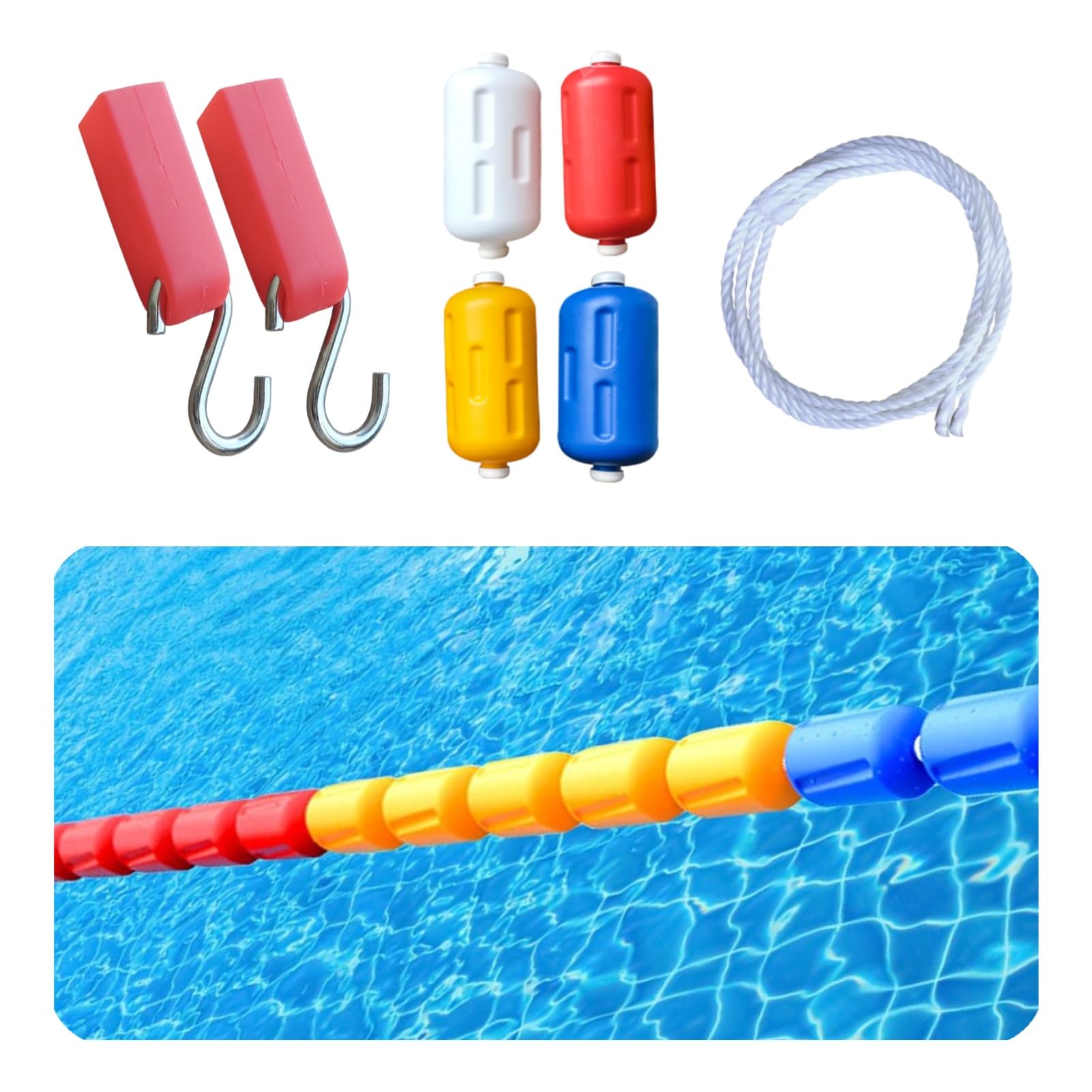 WOTZOV Swimming Pool Safety Divider Rope, Uv Protection Pool Lane Line Safety Fence With Floats, Pool Break Waves Safety Line For Water Park/Beach，Nylon Rope 14m(46ft)