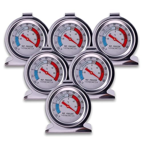 Termómetro de esfera grande para refrigerador, congelador, 6 unidades, serie clásica, para refrigerador, alarma, medidor de temperatura interna para
