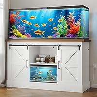 Heavy Duty 1000LB 55-75 Gallon Aquarium Stand with Sliding Barn Doors, Power Outlets & Adjustable Storage for Fish Tanks, Turtle Terrariums