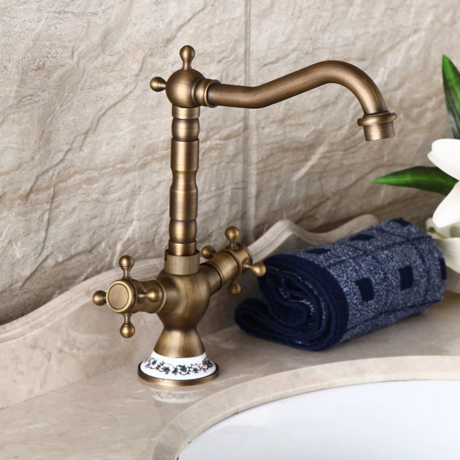 Fanjubei Antique-Style Double-Handled Blue-And-White Porcelain Antique-Style Double-Handle Vegetable Washing Basin Hot And Cold Water Faucet