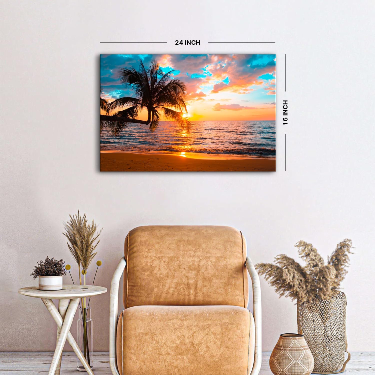 Tropical Coastal Beach Wall Art Sunset Palm Tree Wall Decor Nature Sea Ocean Landscape Picture Canvas Prints Photo Seascape Poster Painting Artwork for Living Room Bedroom Home Decorations 16x24”